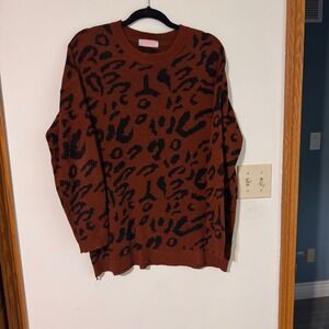 C+D+M Collection Women's Brown Leopard Print Acrylic‎ Knit Sweater Med